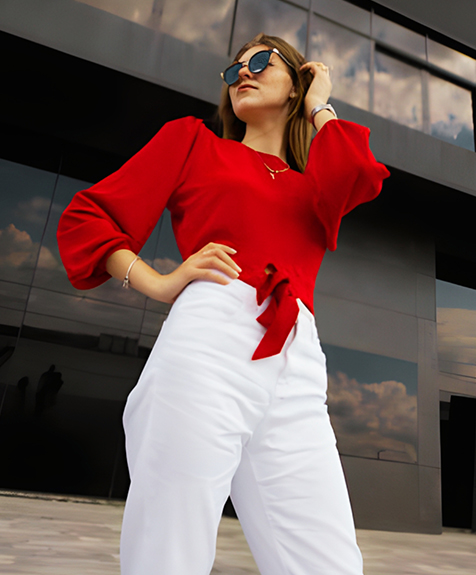 Red Tie Front Blouse Images 